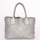 Bottega Veneta Intrecciato Small Cabat Tote Metallic Silver