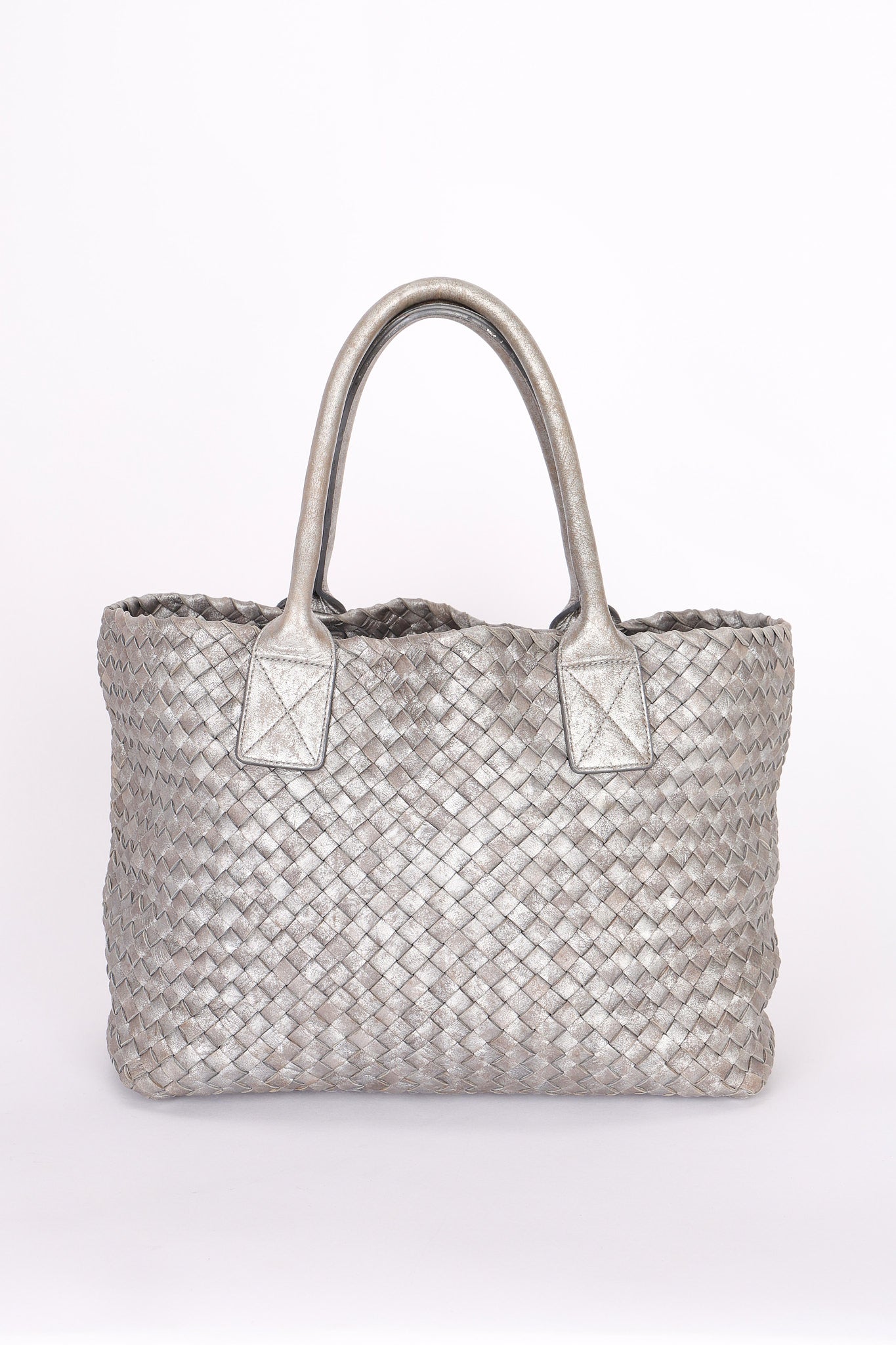 Bottega Veneta Intrecciato Small Cabat Tote Metallic Silver