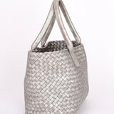 Bottega Veneta Intrecciato Small Cabat Tote Metallic Silver