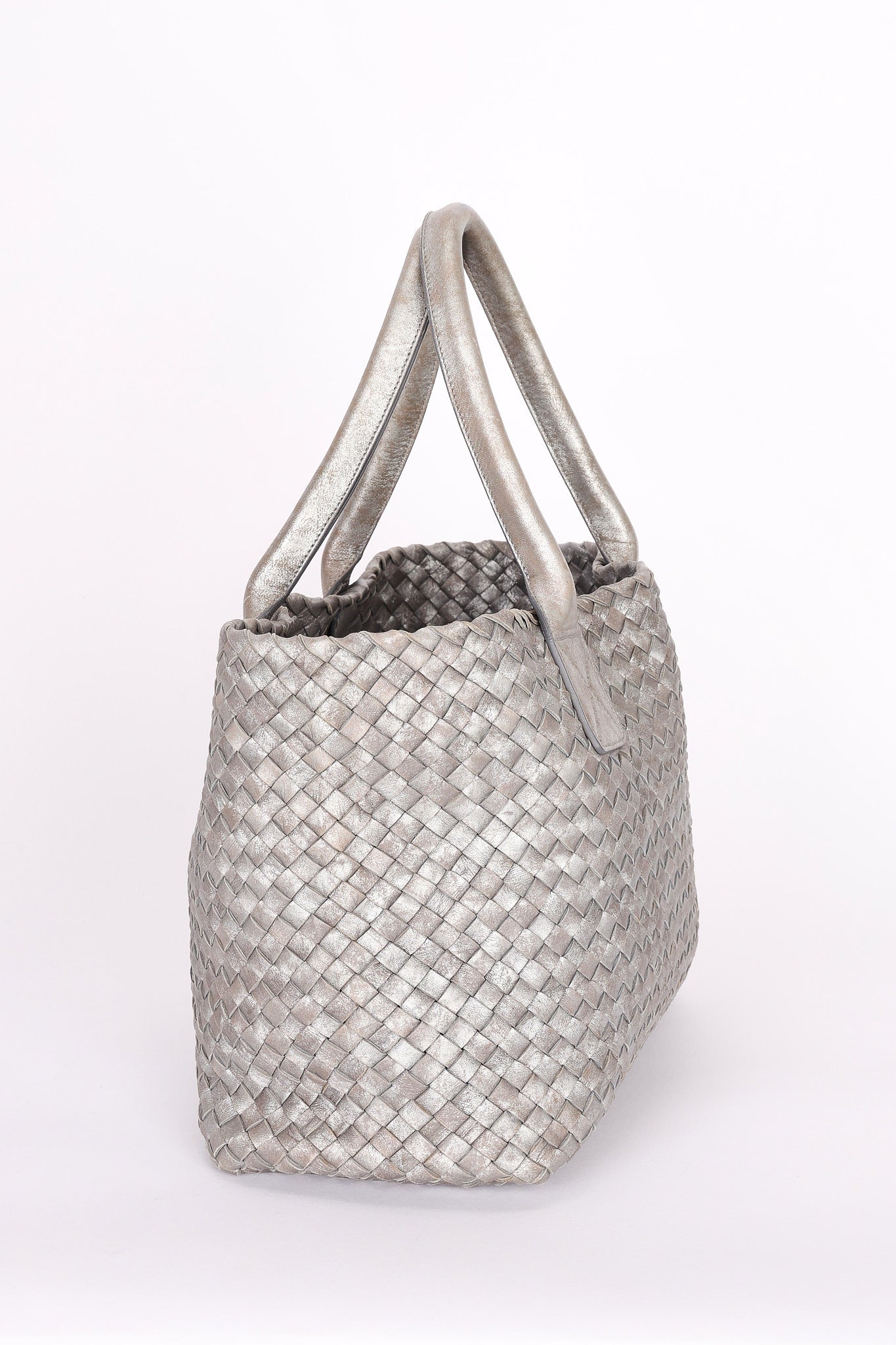 Bottega Veneta Intrecciato Small Cabat Tote Metallic Silver