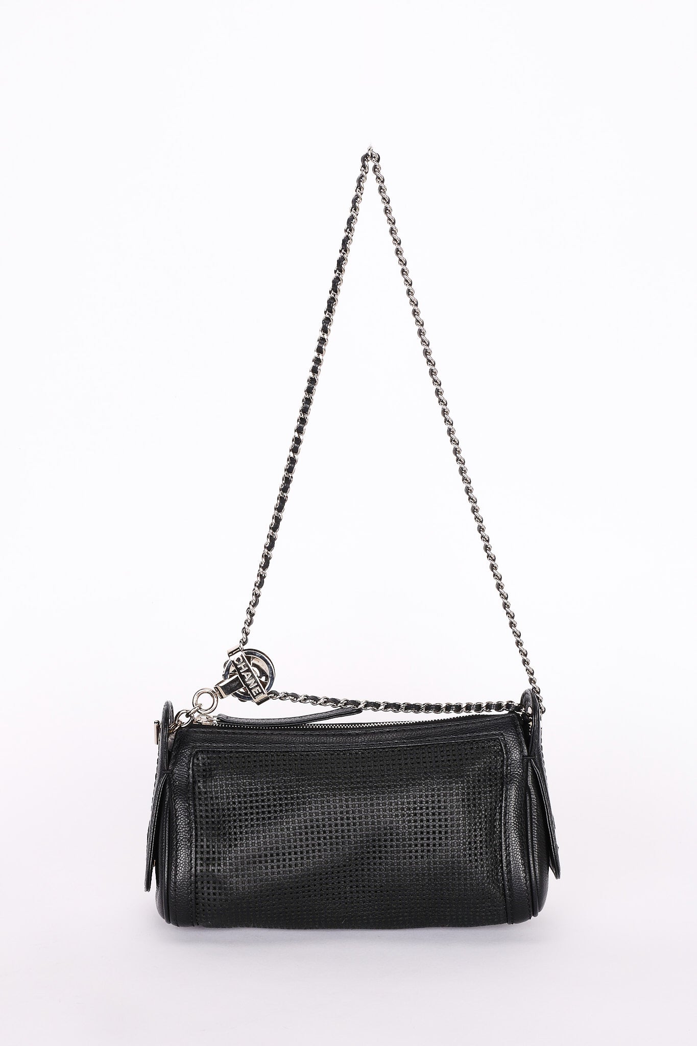 Chanel Perforated Pulley Shoulder Bag Black Caviar SHW