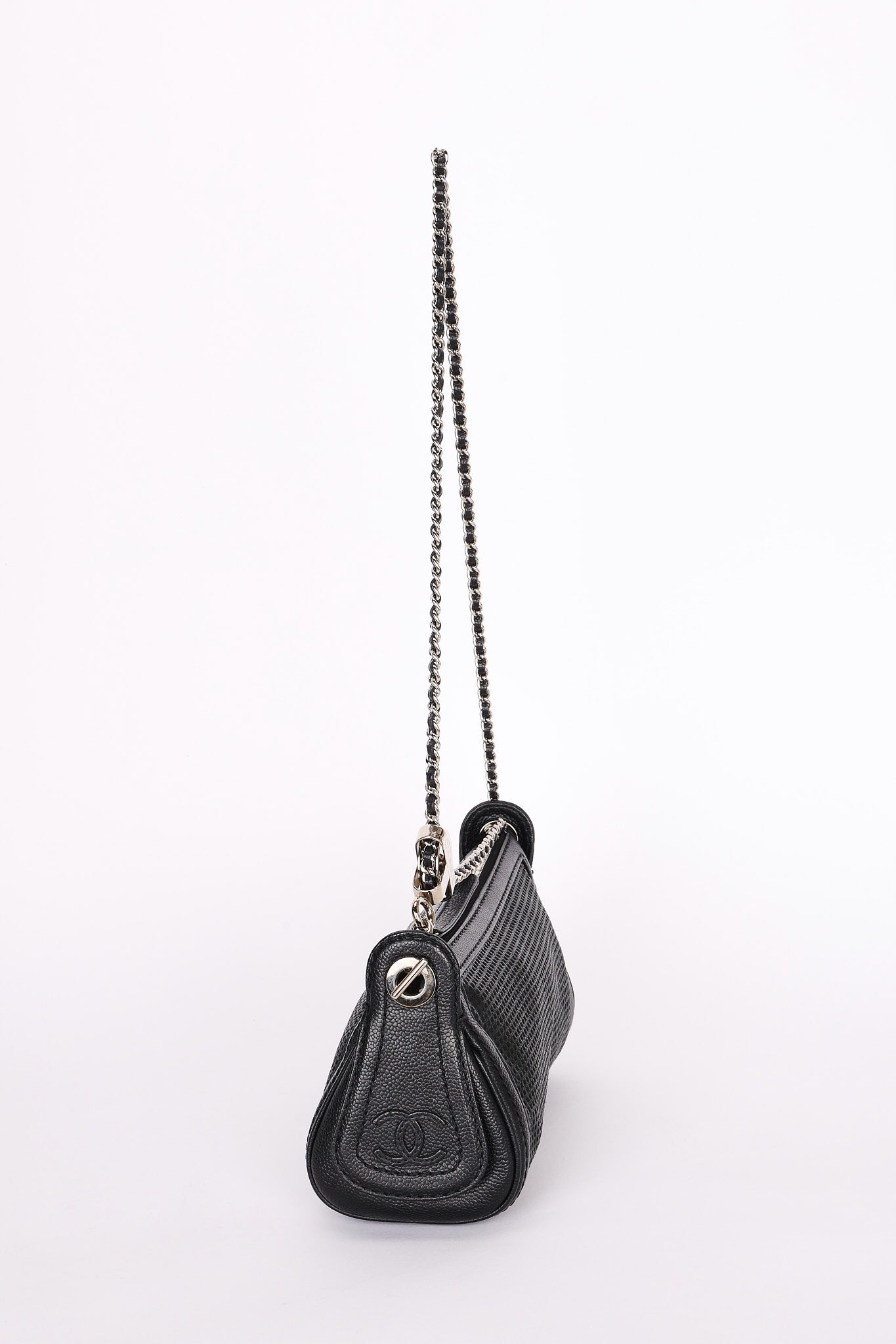 Chanel Perforated Pulley Shoulder Bag Black Caviar SHW
