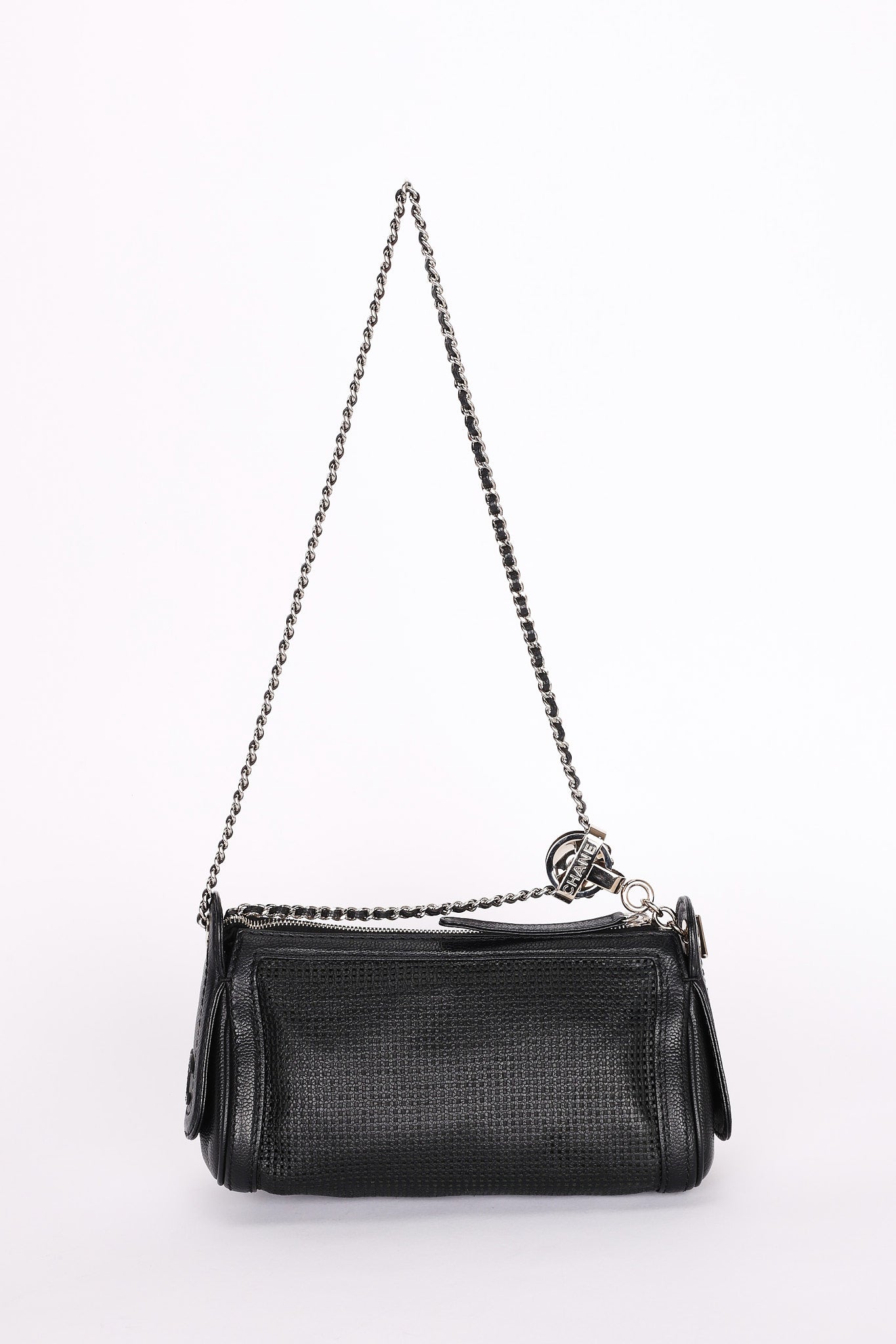 Chanel Perforated Pulley Shoulder Bag Black Caviar SHW