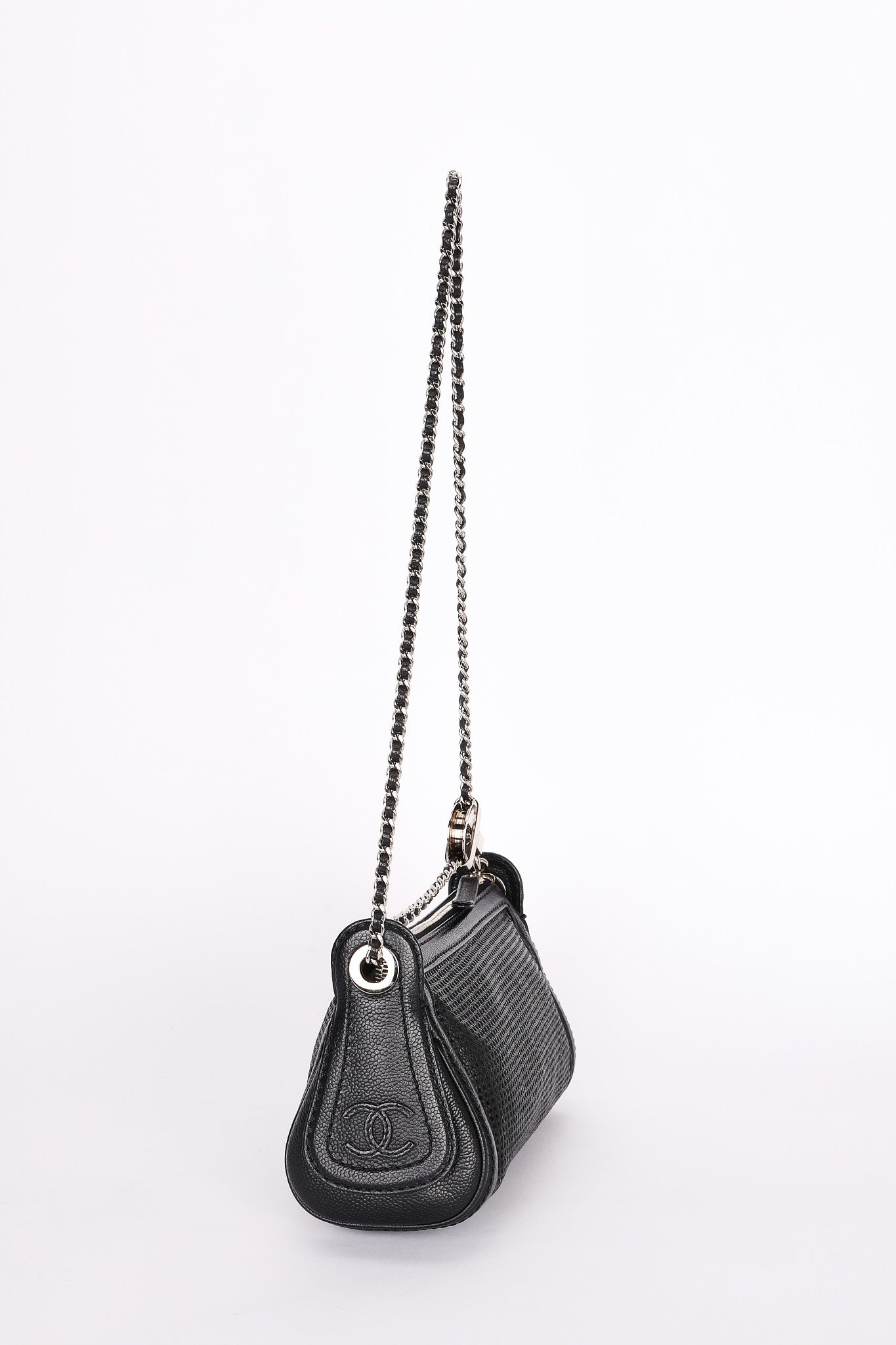 Chanel Perforated Pulley Shoulder Bag Black Caviar SHW