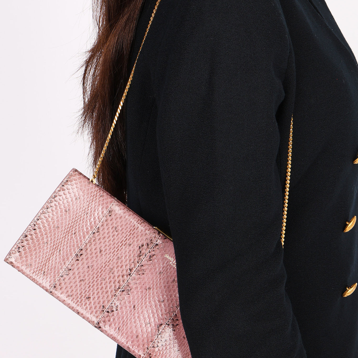 Saint Laurent Lacquer Ayers Snakeskin Midnight Clutch