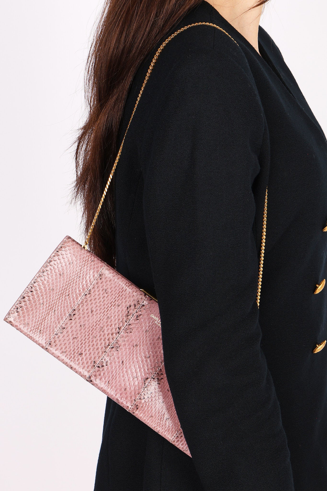 Saint Laurent Lacquer Ayers Snakeskin Midnight Clutch