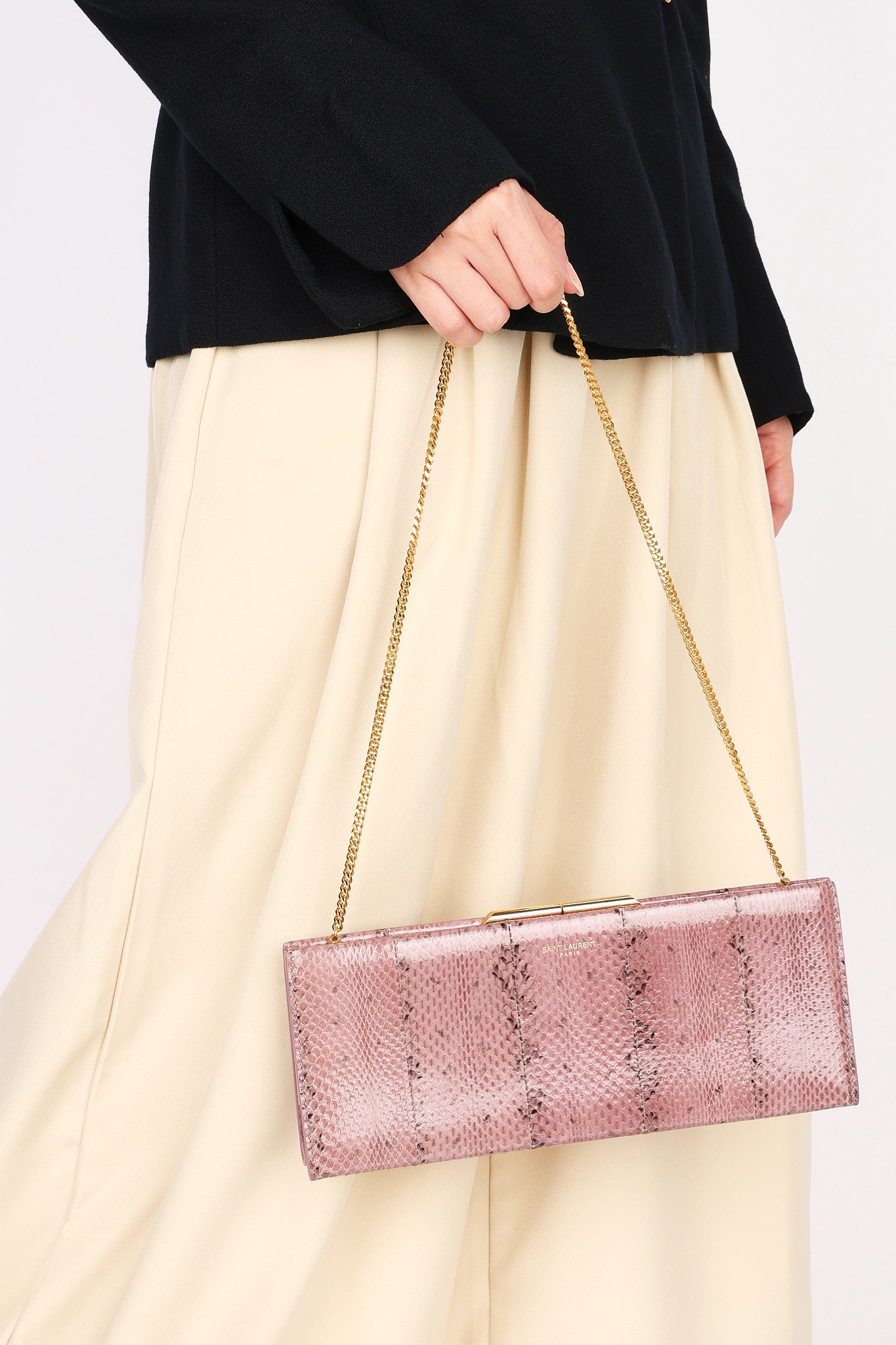 Saint Laurent Lacquer Ayers Snakeskin Midnight Clutch