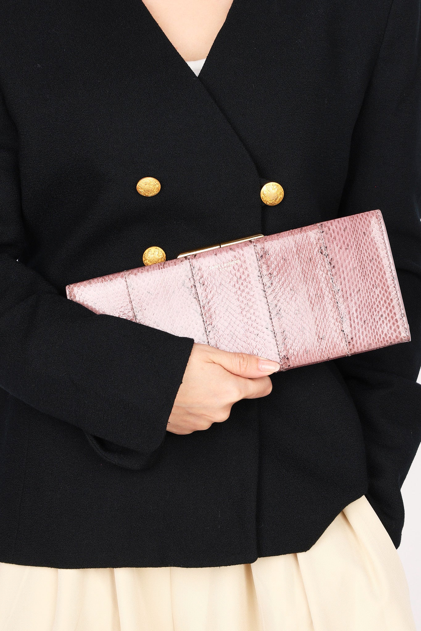 Saint Laurent Lacquer Ayers Snakeskin Midnight Clutch