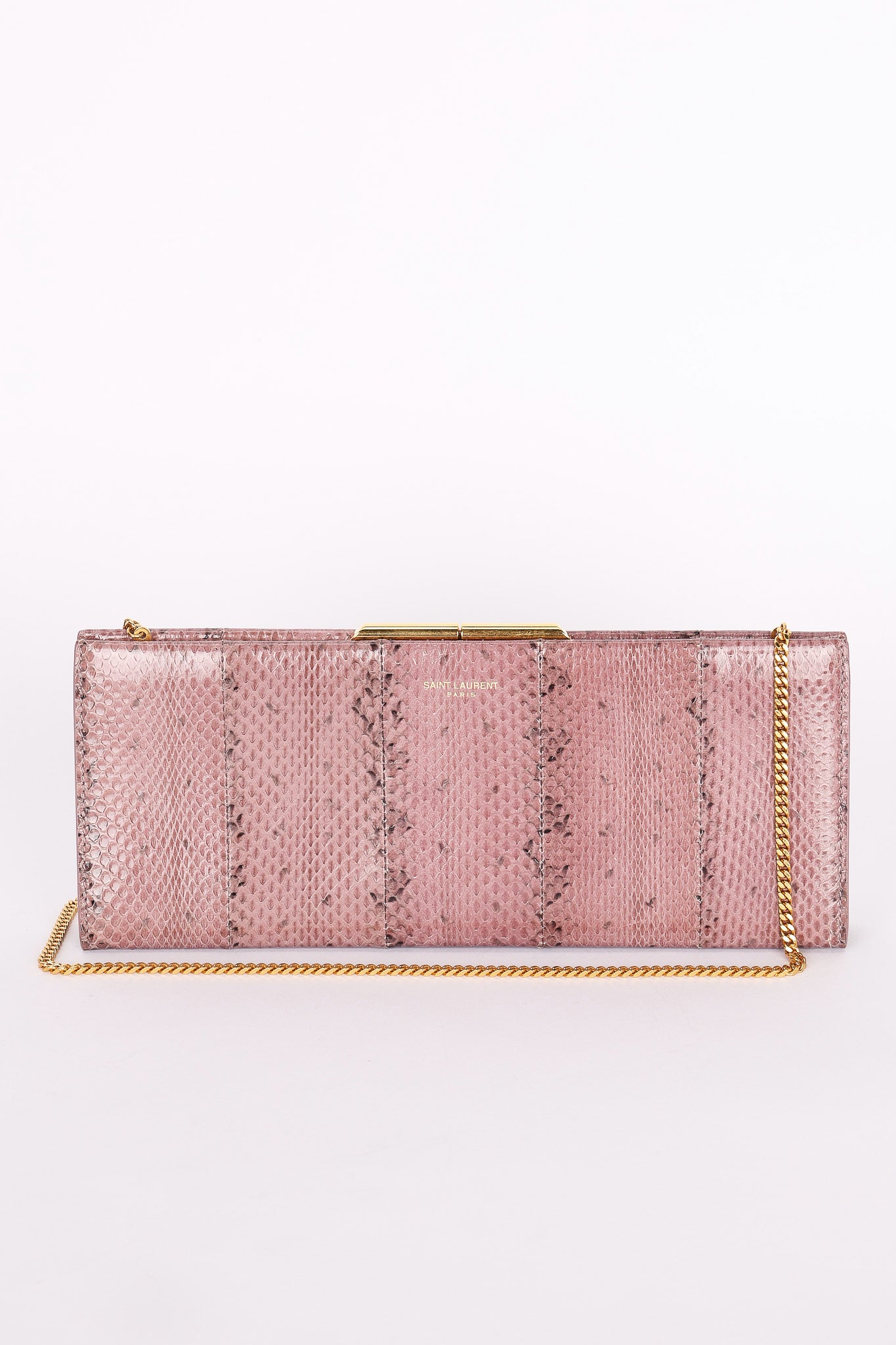 Saint Laurent Lacquer Ayers Snakeskin Midnight Clutch