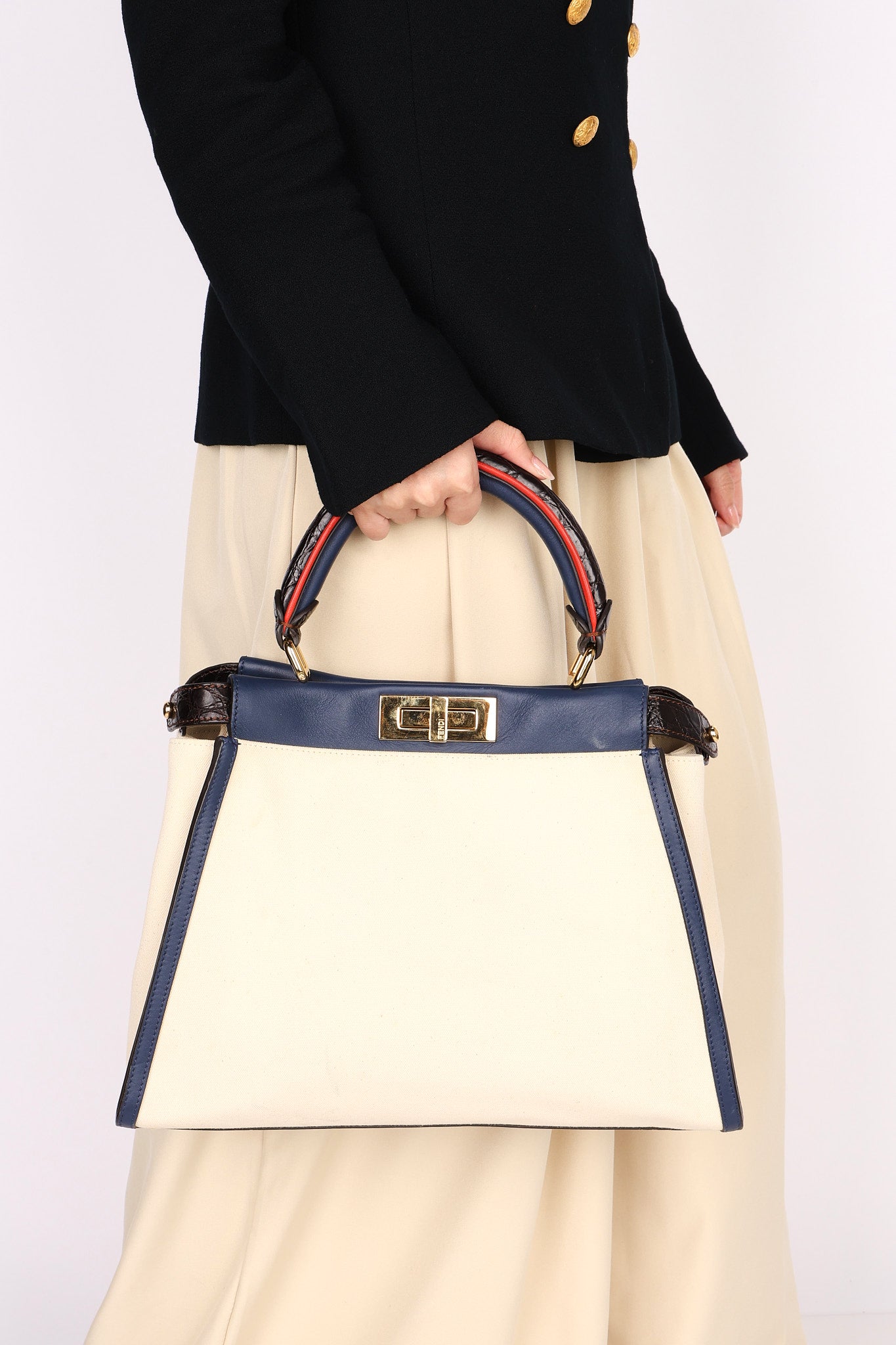 Fendi Medium Peekaboo with Crocodile Top Handle