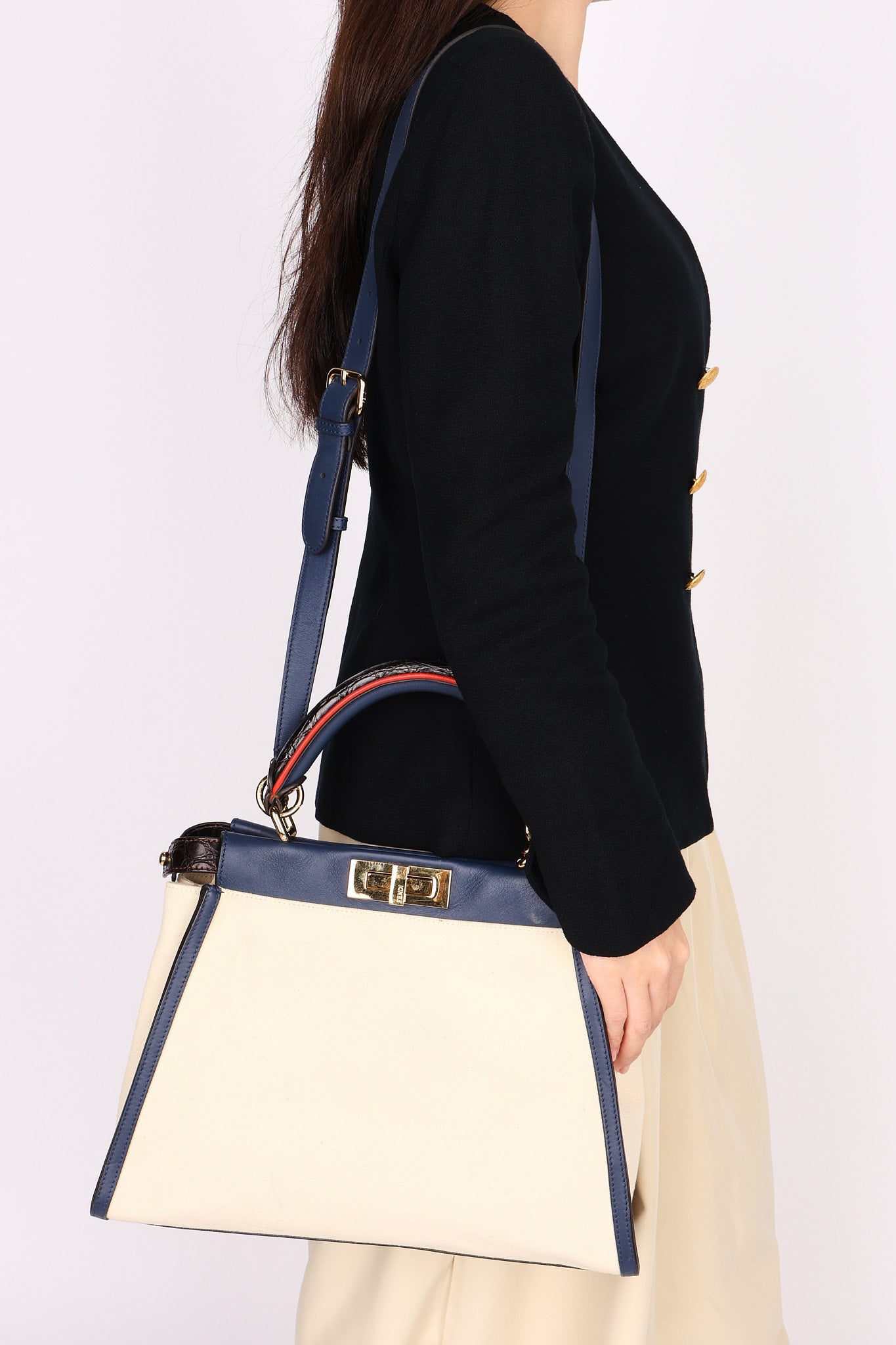 Fendi Medium Peekaboo with Crocodile Top Handle