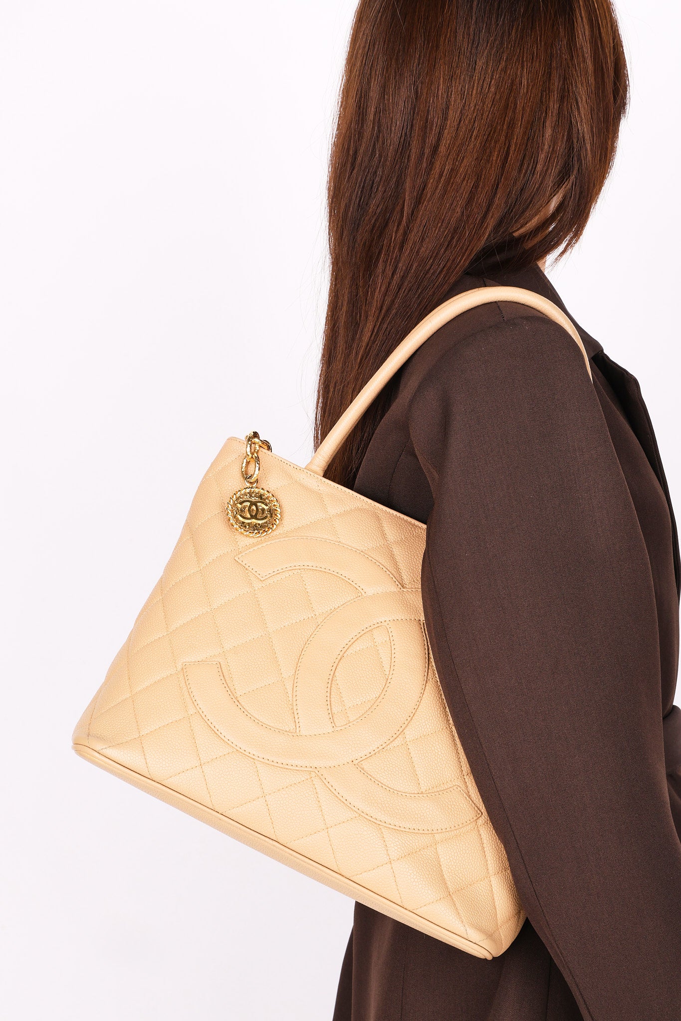 Chanel Timeless Medallion Tote Beige Caviar GHW