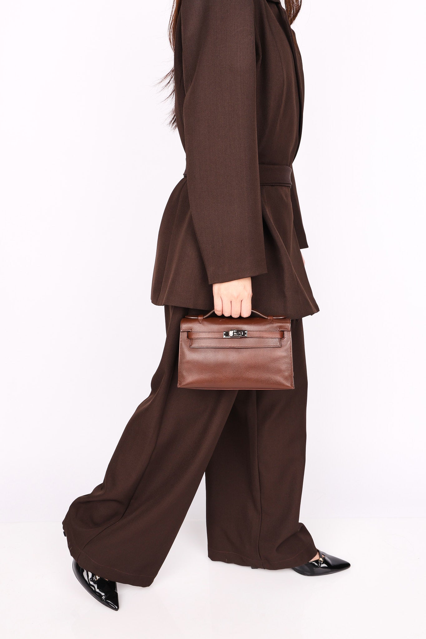 Hermès Kelly Pochette Chocolat Evergrain 2005 RHW
