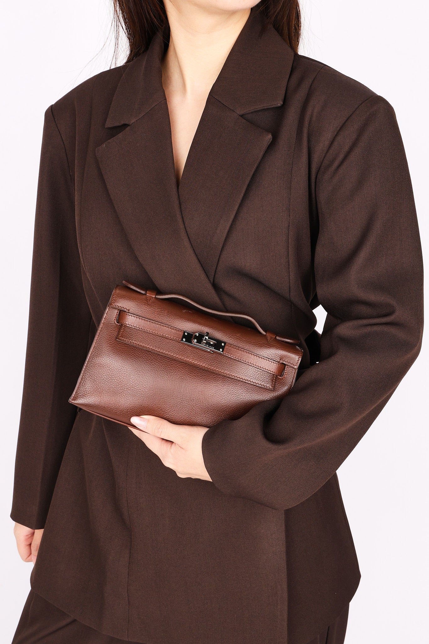 Hermès Kelly Pochette Chocolat Evergrain 2005 RHW