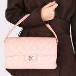Chanel Double Sided Medium Classic Flap Shoulder Bag Pink Lambskin 24K GP