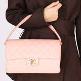 Chanel Double Sided Medium Classic Flap Shoulder Bag Pink Lambskin 24K GP