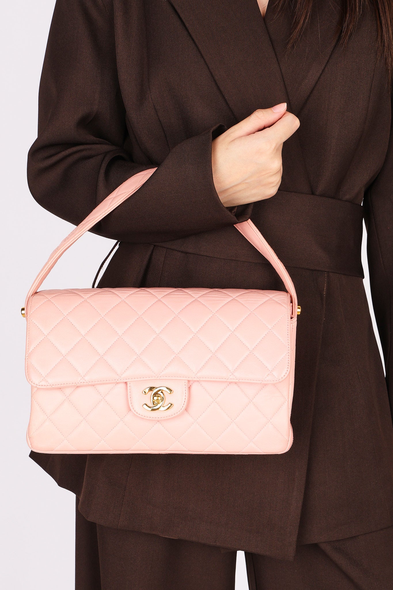 Chanel Double Sided Medium Classic Flap Shoulder Bag Pink Lambskin 24K GP