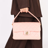 Chanel Double Sided Medium Classic Flap Shoulder Bag Pink Lambskin 24K GP