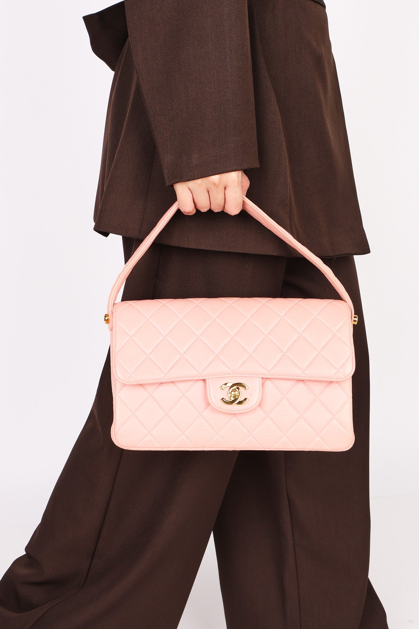Chanel Double Sided Medium Classic Flap Shoulder Bag Pink Lambskin 24K GP