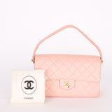 Chanel Double Sided Medium Classic Flap Shoulder Bag Pink Lambskin 24K GP