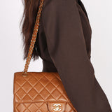 Chanel Jumbo Double Sided Classic Flap Light Brown Lambskin 2001 24K GP