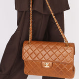Chanel Jumbo Double Sided Classic Flap Light Brown Lambskin 2001 24K GP