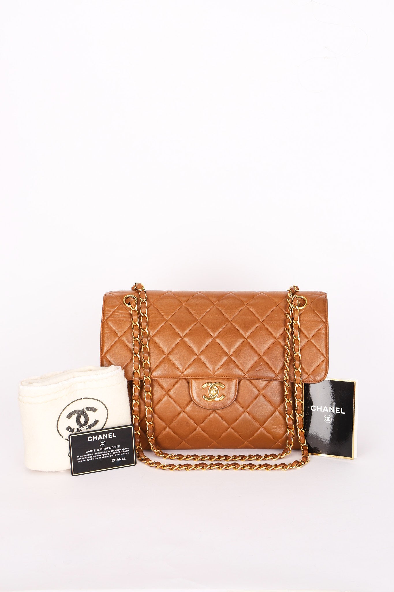 Chanel Jumbo Double Sided Classic Flap Light Brown Lambskin 2001 24K GP
