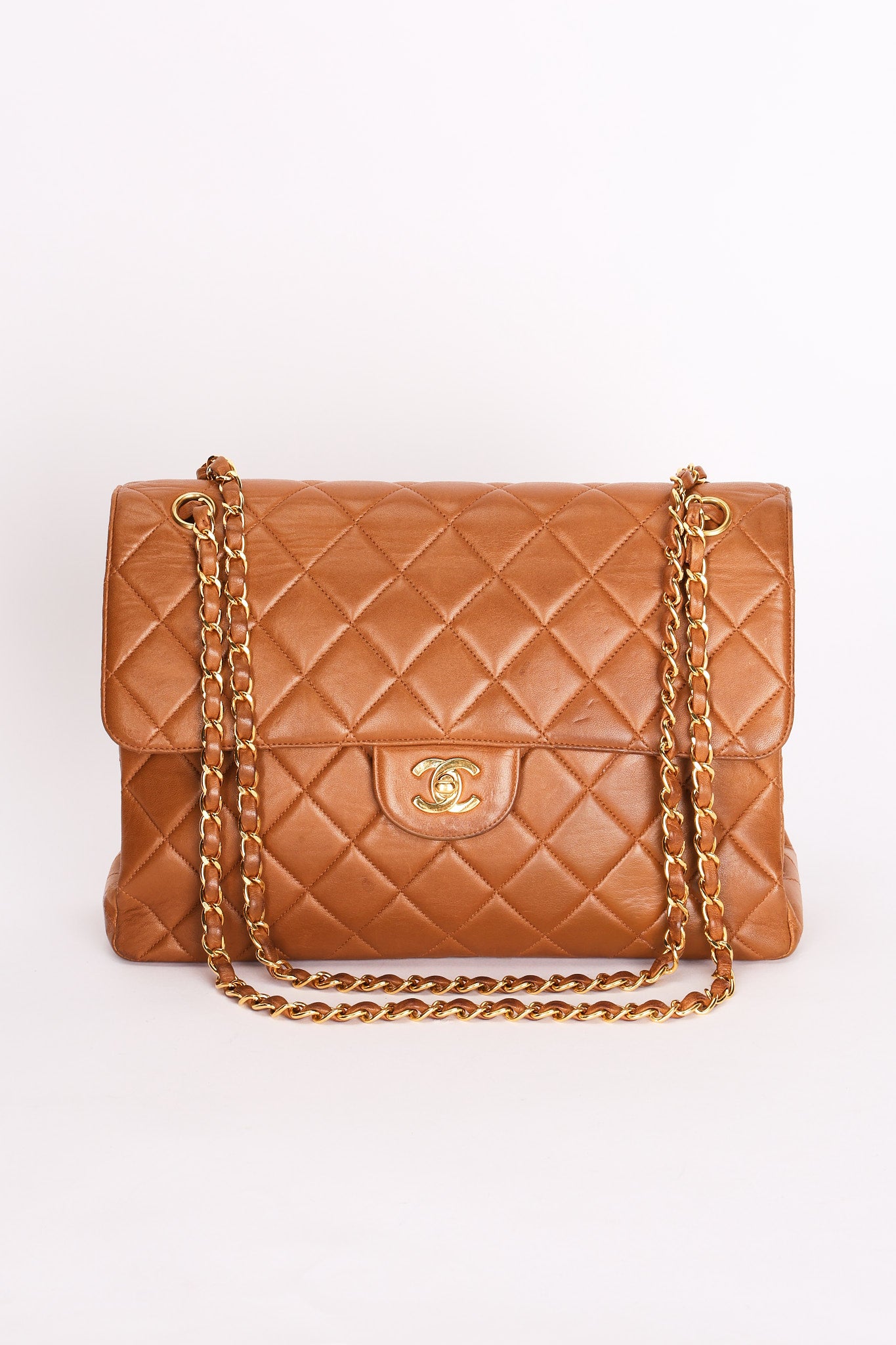 Chanel Jumbo Double Sided Classic Flap Light Brown Lambskin 2001 24K GP