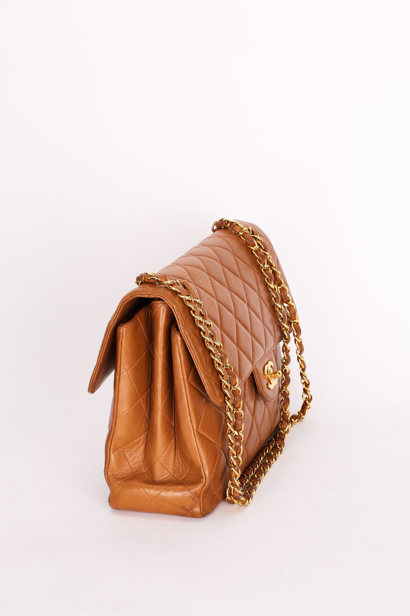 Chanel Jumbo Double Sided Classic Flap Light Brown Lambskin 2001 24K GP