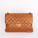 Chanel Jumbo Double Sided Classic Flap Light Brown Lambskin 2001 24K GP
