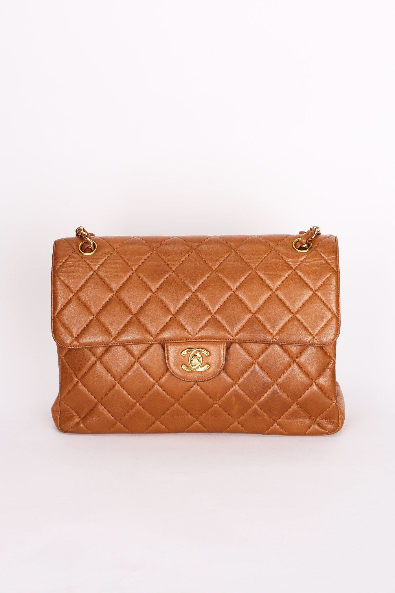 Chanel Jumbo Double Sided Classic Flap Light Brown Lambskin 2001 24K GP