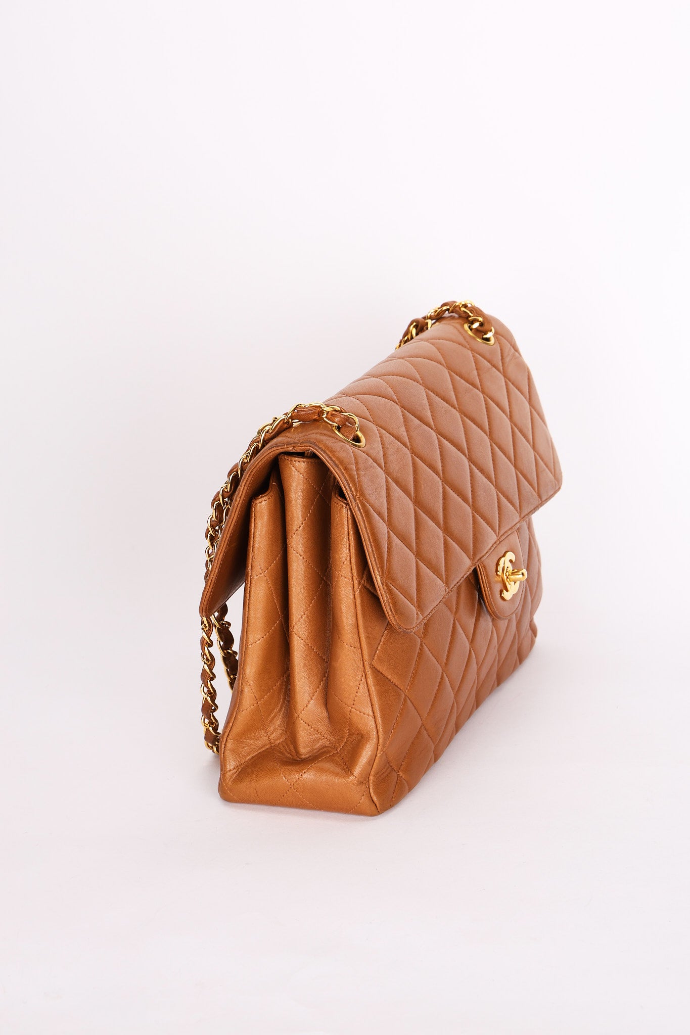 Chanel Jumbo Double Sided Classic Flap Light Brown Lambskin 2001 24K GP