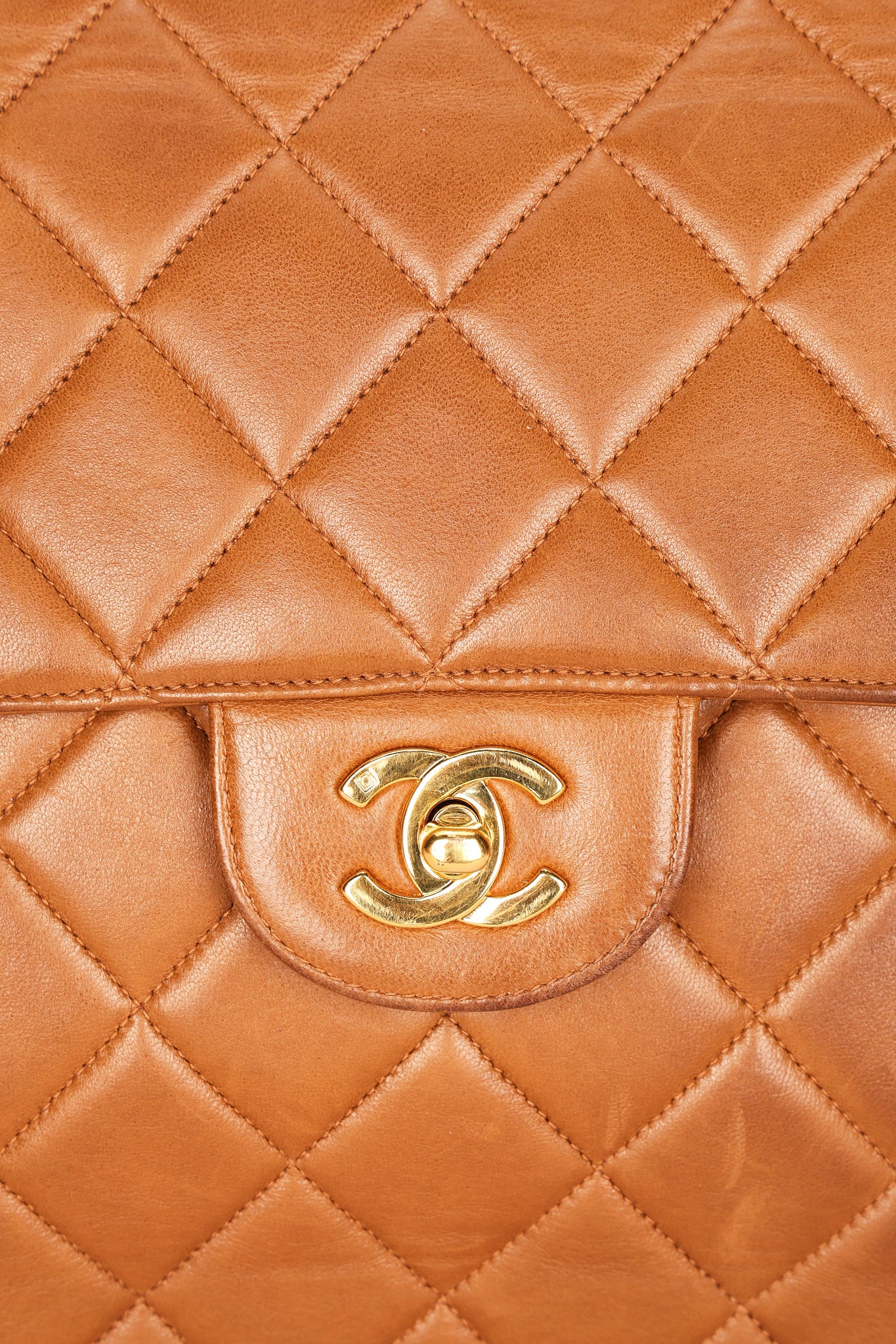 Chanel Jumbo Double Sided Classic Flap Light Brown Lambskin 2001 24K GP