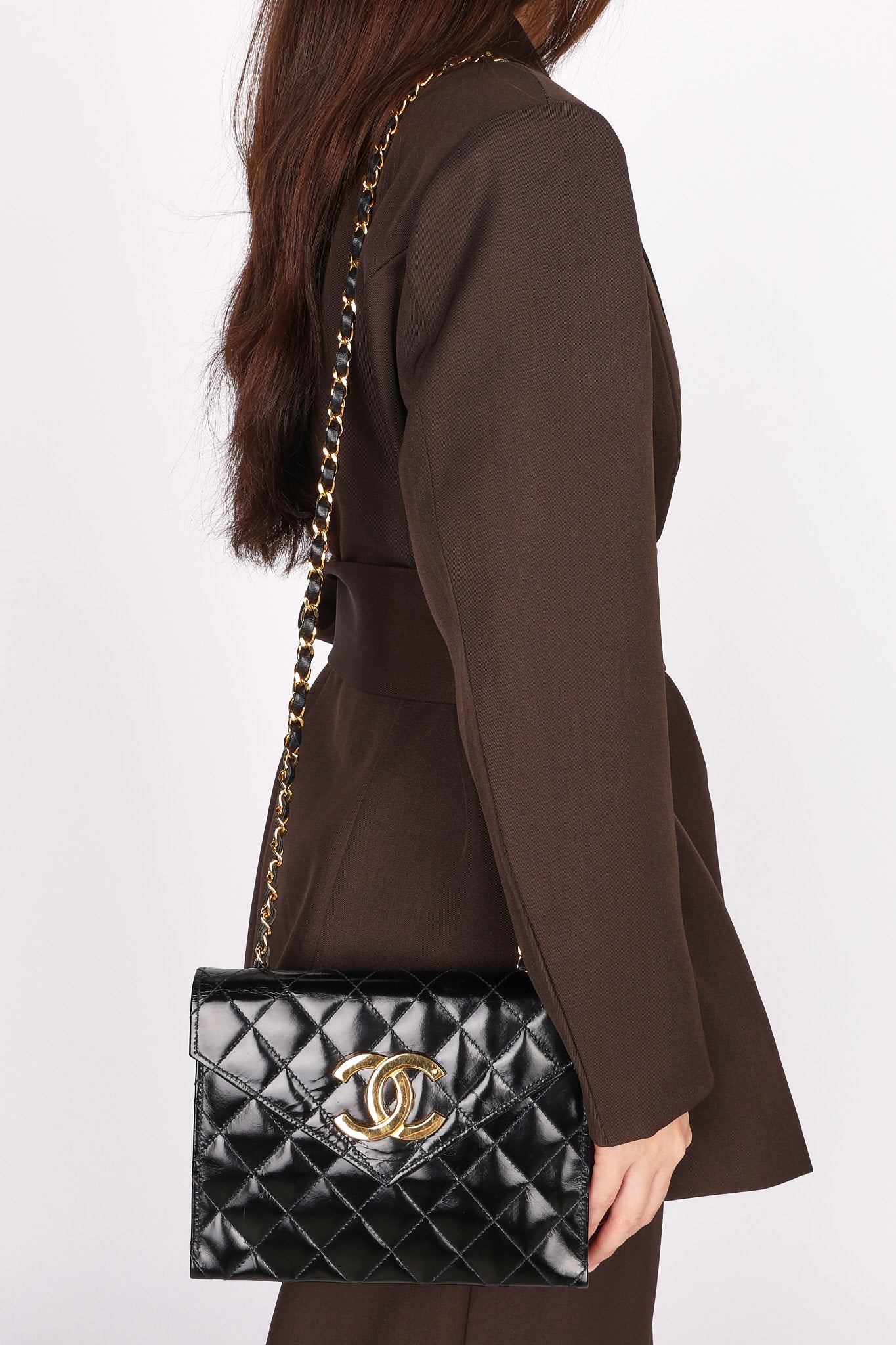 Chanel XL CC Envelope Flap Black Brushed Calfskin 24K GP