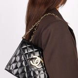Chanel XL CC Envelope Flap Black Brushed Calfskin 24K GP