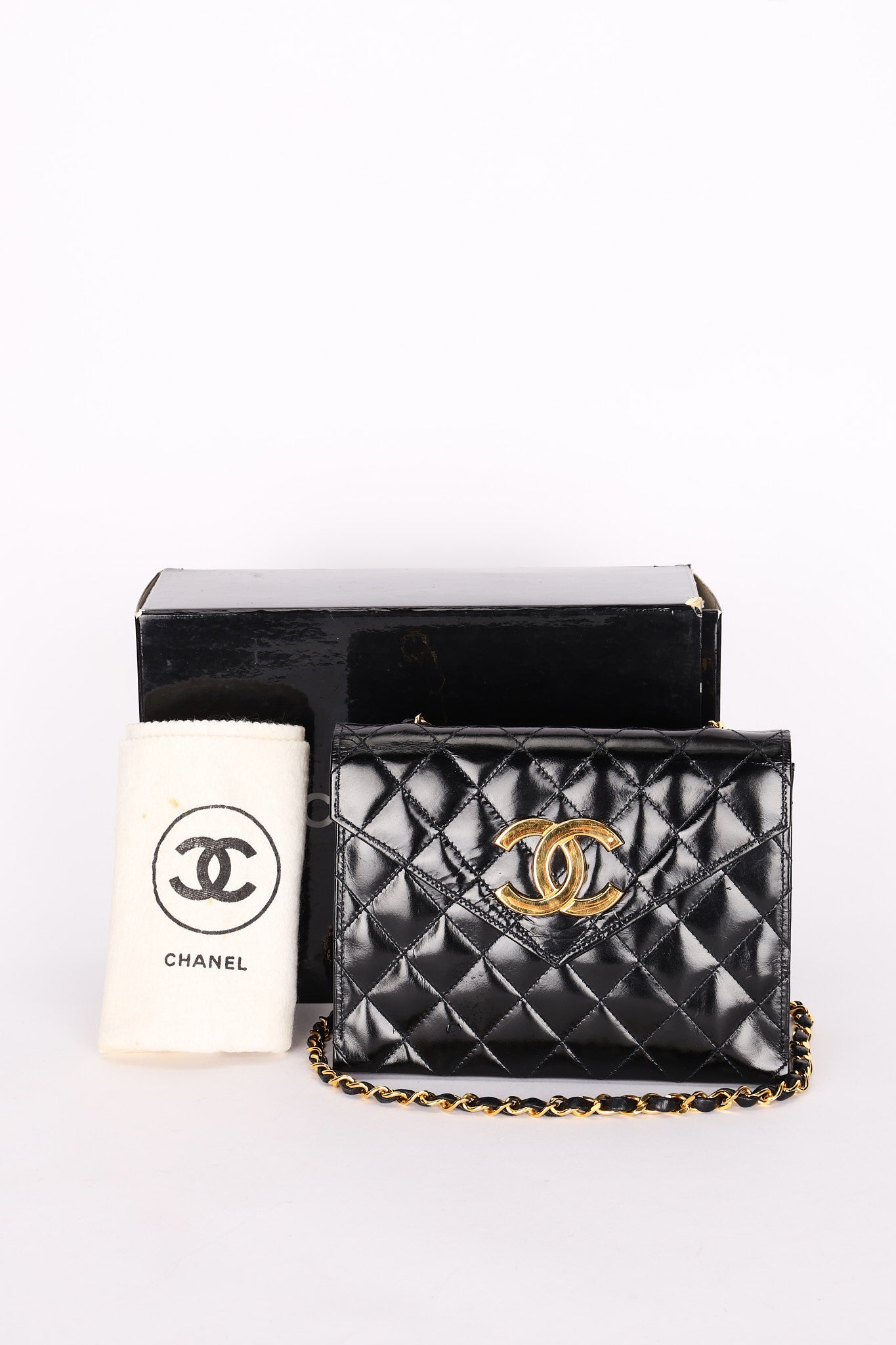 Chanel XL CC Envelope Flap Black Brushed Calfskin 24K GP