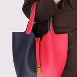 Hermès Casque Picotin 22 Rose Extreme and Bleu Nuit Taurillon Clemence GHW
