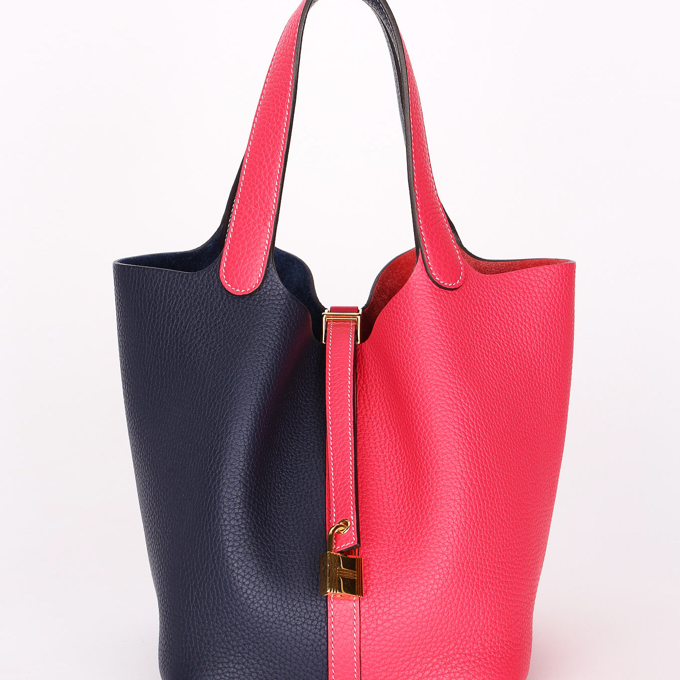 Hermès Casque Picotin 22 Rose Extreme and Bleu Nuit Taurillon Clemence GHW
