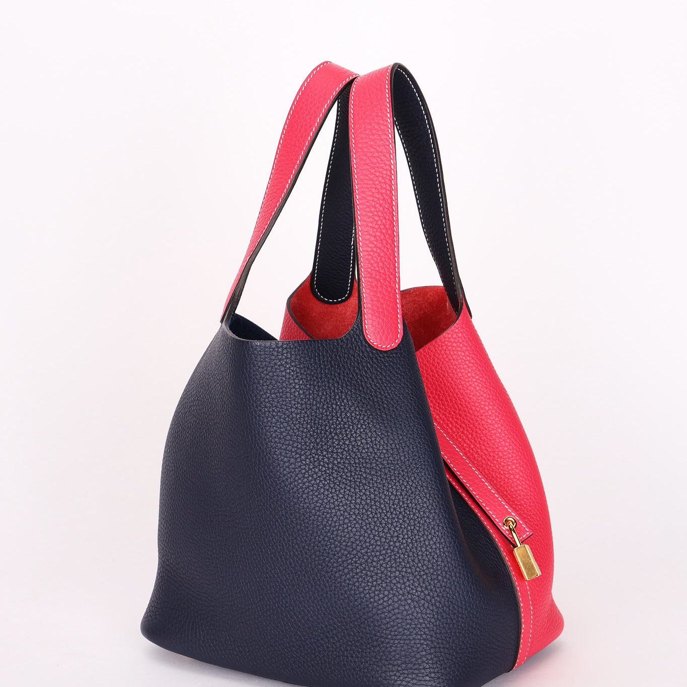 Hermès Casque Picotin 22 Rose Extreme and Bleu Nuit Taurillon Clemence GHW