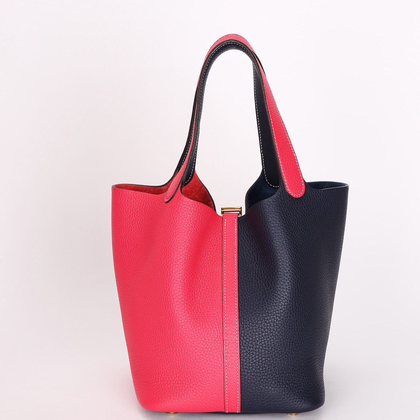 Hermès Casque Picotin 22 Rose Extreme and Bleu Nuit Taurillon Clemence GHW