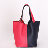 Hermès Casque Picotin 22 Rose Extreme and Bleu Nuit Taurillon Clemence GHW