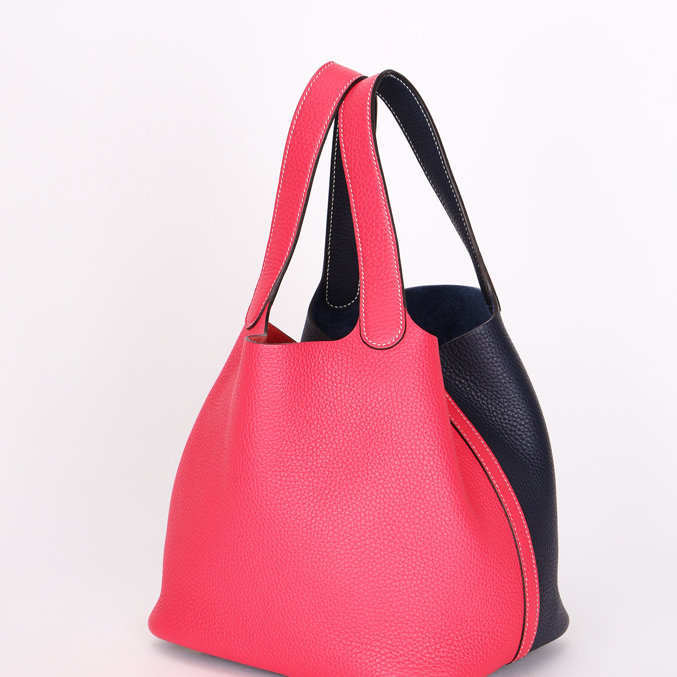 Hermès Casque Picotin 22 Rose Extreme and Bleu Nuit Taurillon Clemence GHW
