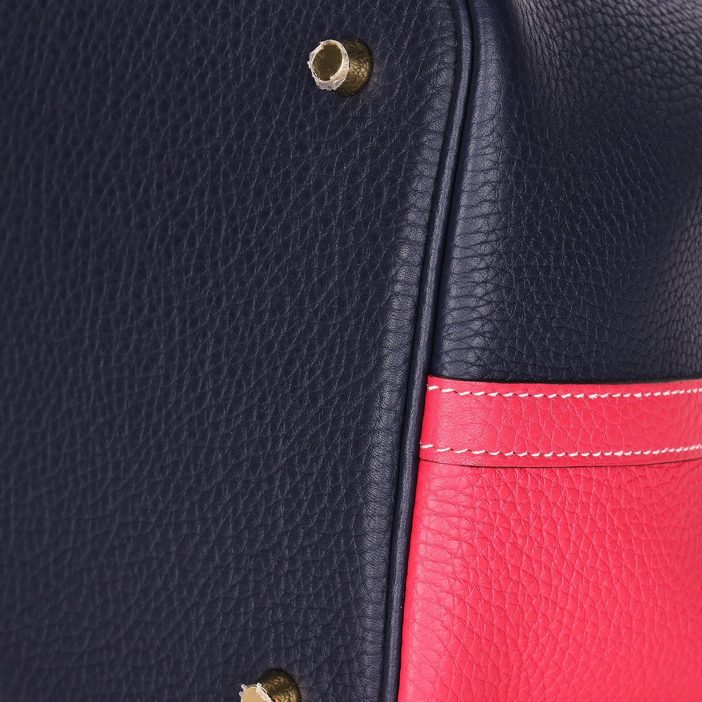 Hermès Casque Picotin 22 Rose Extreme and Bleu Nuit Taurillon Clemence GHW