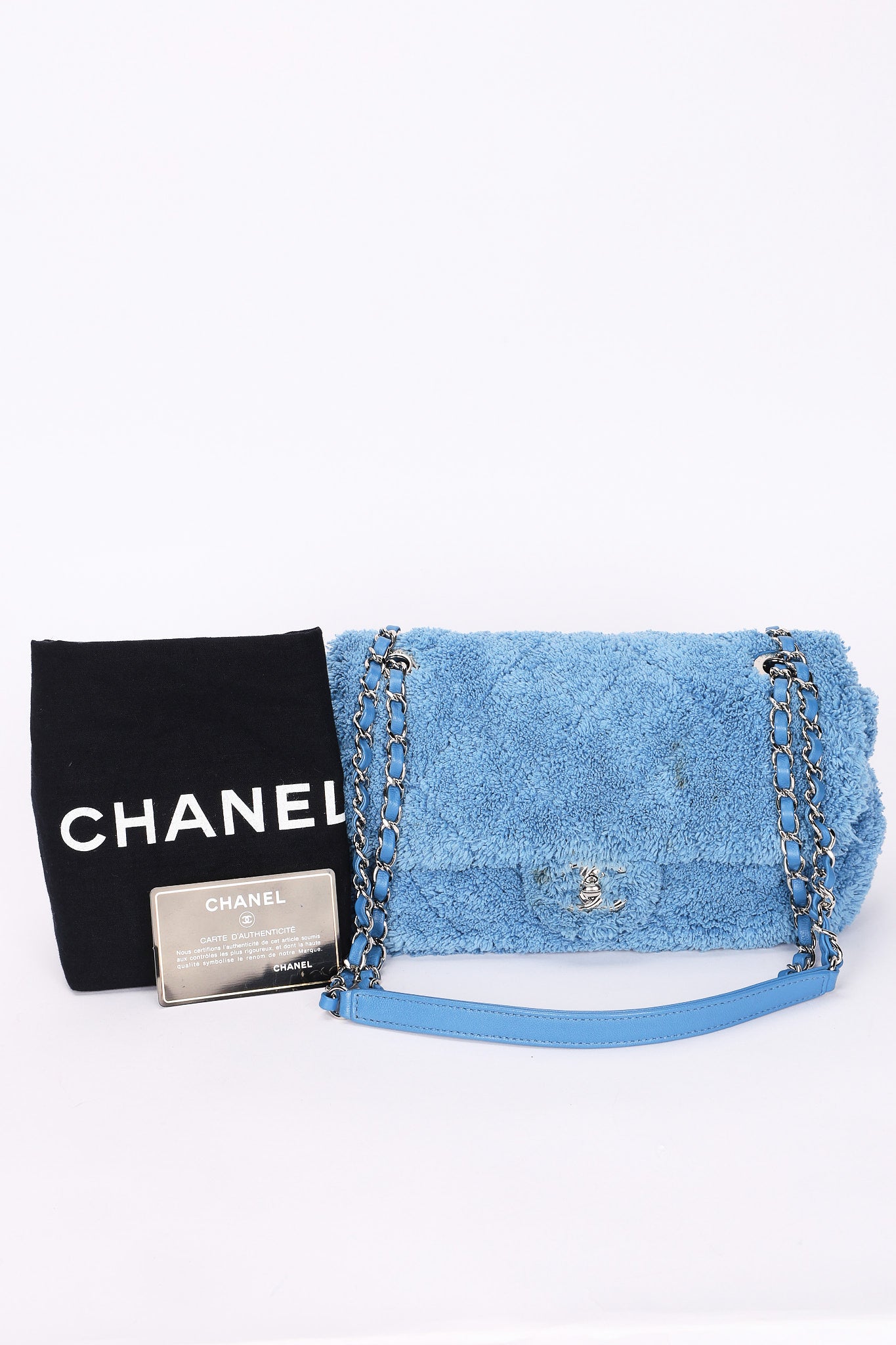 Chanel By the Sea Coco Beach Single Flap Blue Terrycloth SHW