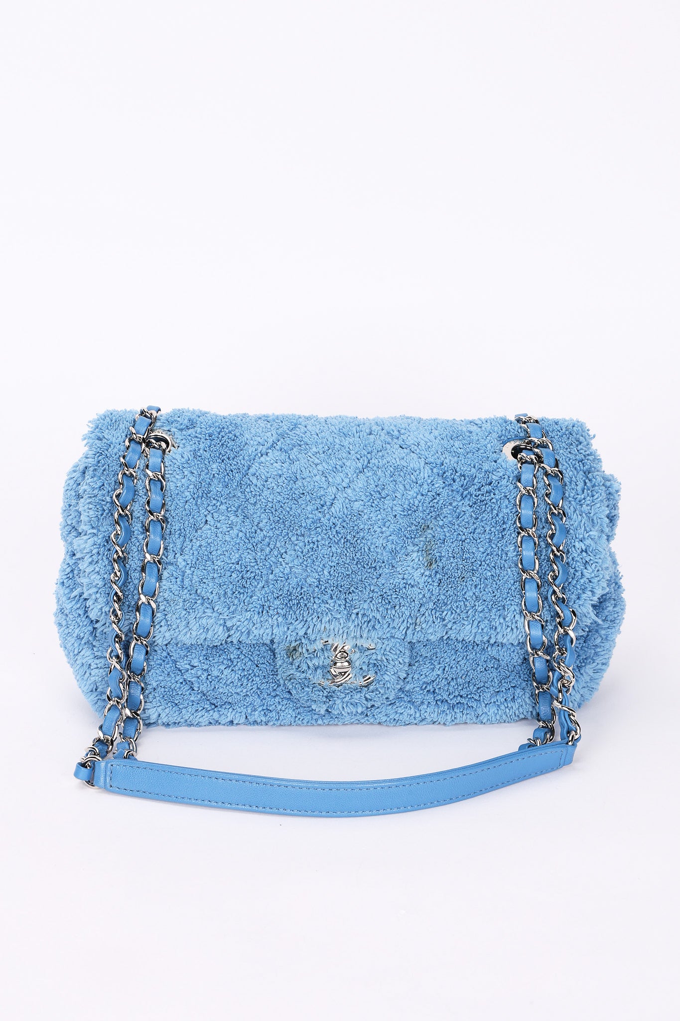 Chanel By the Sea Coco Beach Single Flap Blue Terrycloth SHW