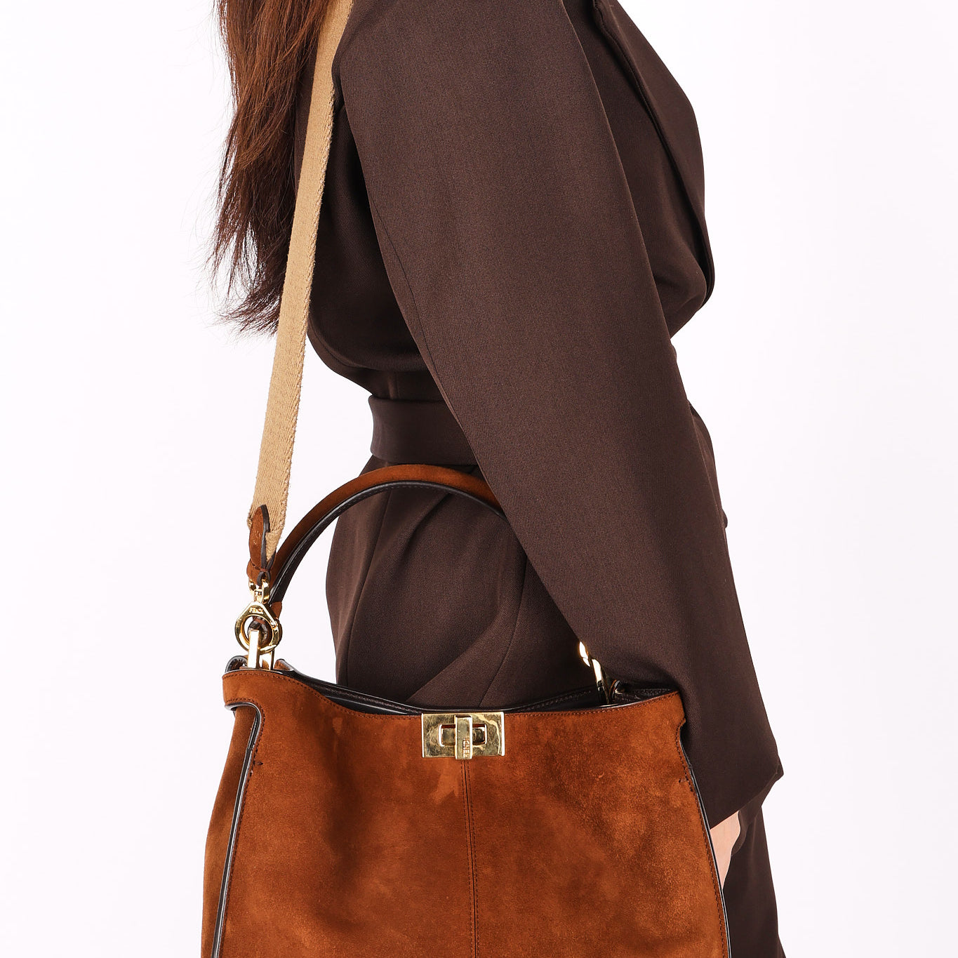 Fendi Medium Peekaboo X-Lite Brown Suede