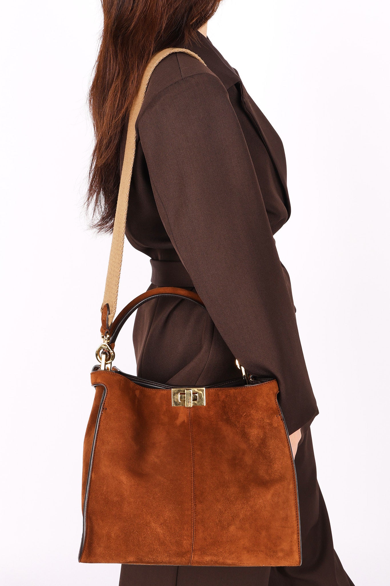 Fendi Medium Peekaboo X-Lite Brown Suede