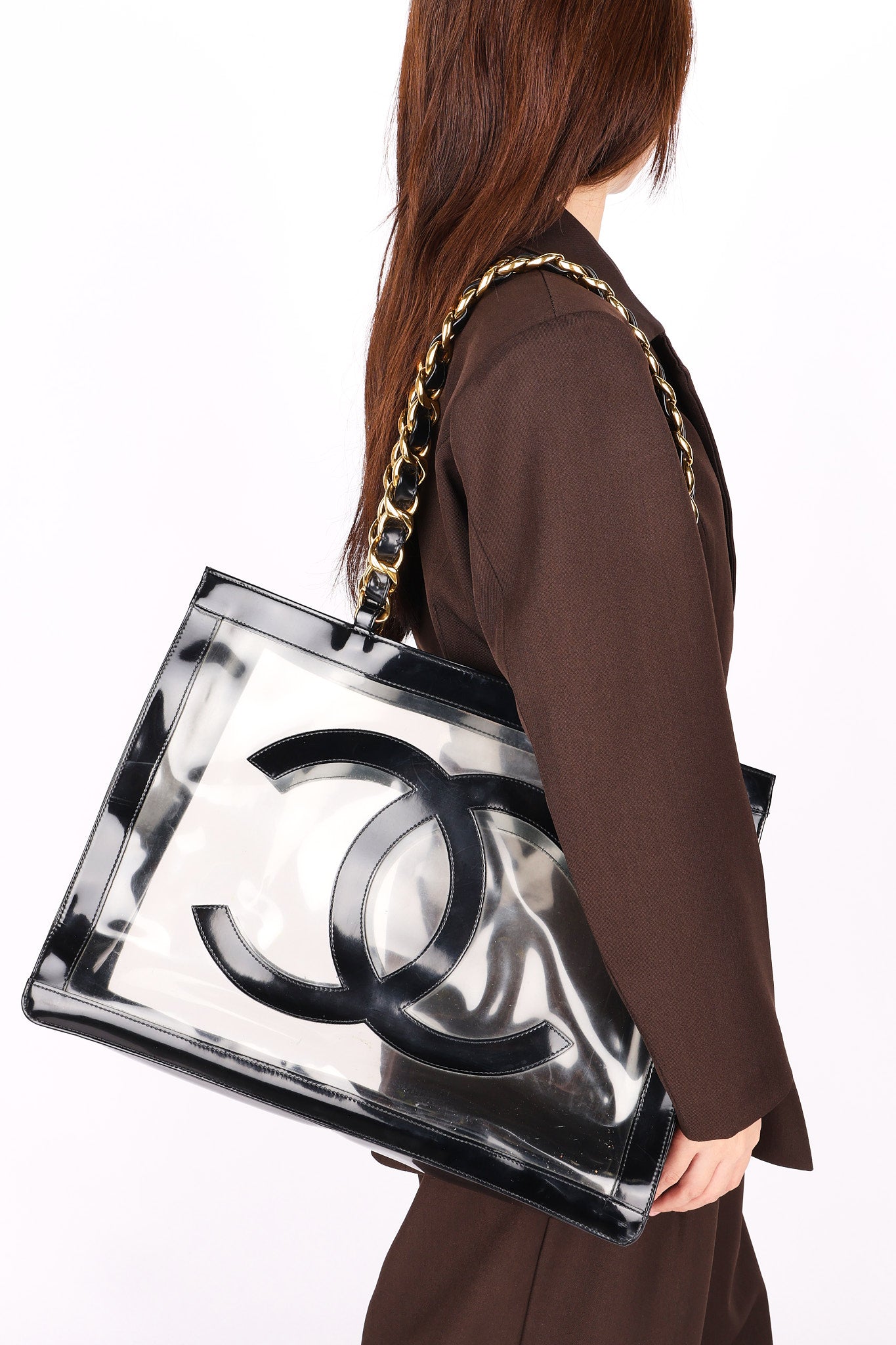 Chanel CC Chunky Chain Tote PVC and Black Patent GHW