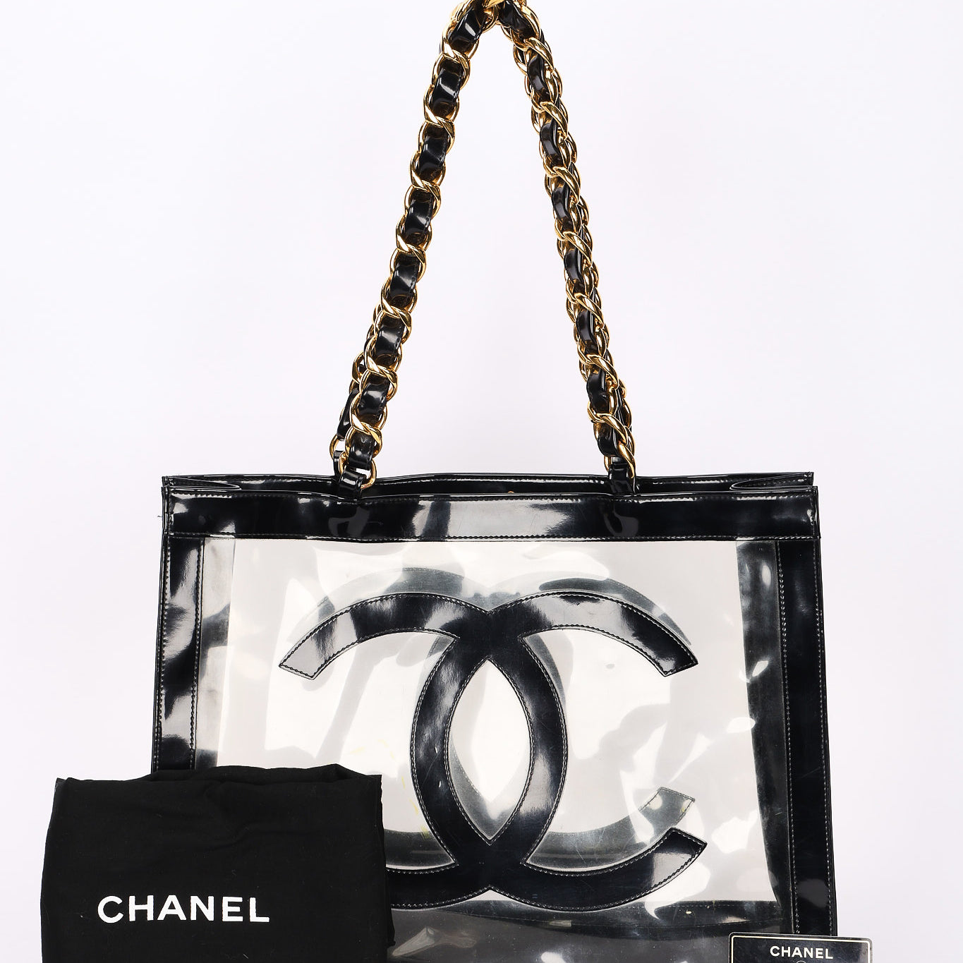 Chanel CC Chunky Chain Tote PVC and Black Patent GHW