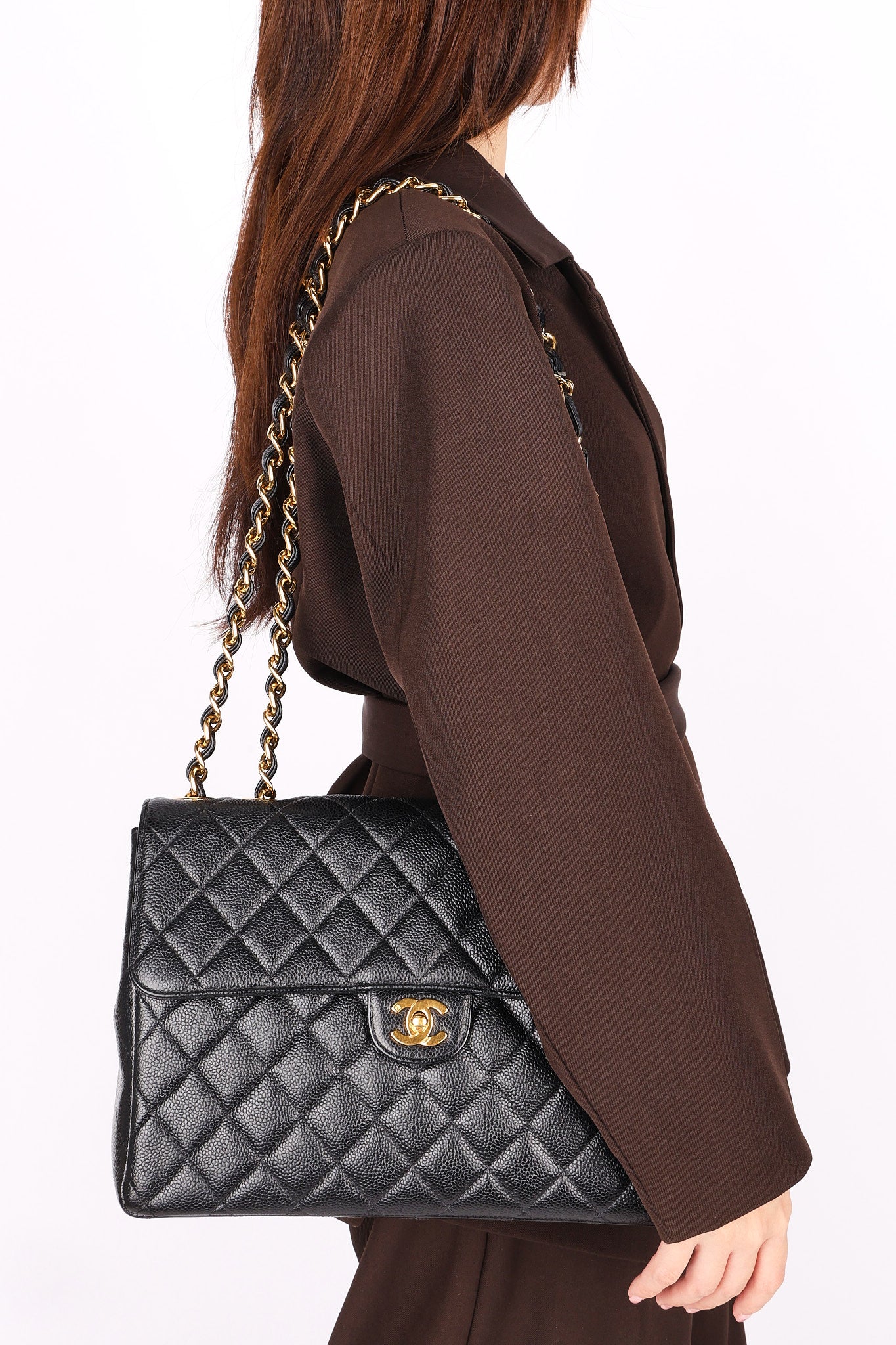 Chanel Jumbo Classic Single Flap Black Caviar 24K GP
